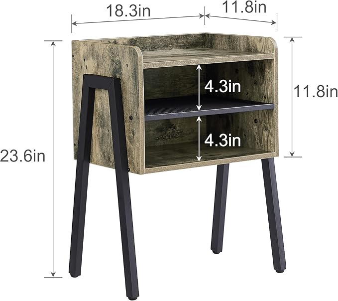 VECELO Night Stand Set of 2,Industrial Side End Table/Stackable Accent Furniture with 2-Tier Open Storage Compartments for Bedroom, Living Room and Small Spaces