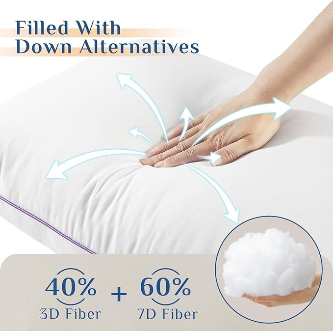 JOLLYVOGUE Pillows Standard Size Set of 1, Washable Supportive Single Bed Pillow with Super Soft Down Alternative Fill, Luxury Fluffy Hotel Quality for Side, Back, and Stomach Sleepers