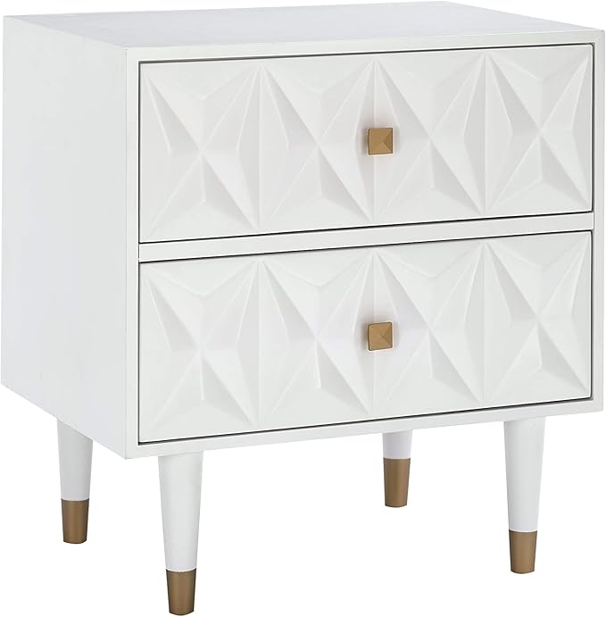 Linon Home Décor Sheerah Two Drawer Geo Texture White Nightstand, Gold