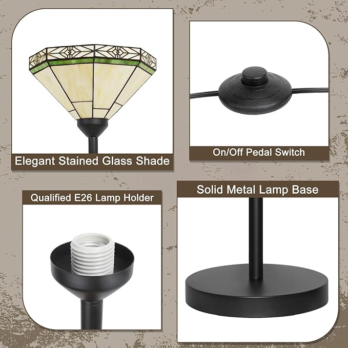 Seaside village Tiffany Floor Lamp, Torchiere Standing Lamp with Stained Glass Shade, Vintage Tall Pole Lamp with Foot Switch, Decorative Corner Light for Living Room Bedroom Home Office(E26 Base)