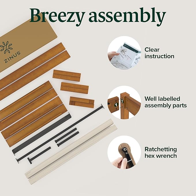 Zinus Ellie 14 Inch Twin Bamboo Platform Bed Frame, Wood Slat Support, No Box Spring Needed, Easy Assembly, Brown