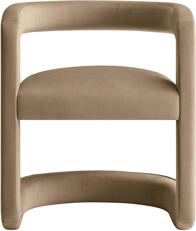 Modway Winslow Stain-Resistant Performance Velvet Dining Chair in Taupe - Open Back Barrel Armchair - Upholstered Dining Chair - Cozy Reading Chair or Velvet Vanity Chair