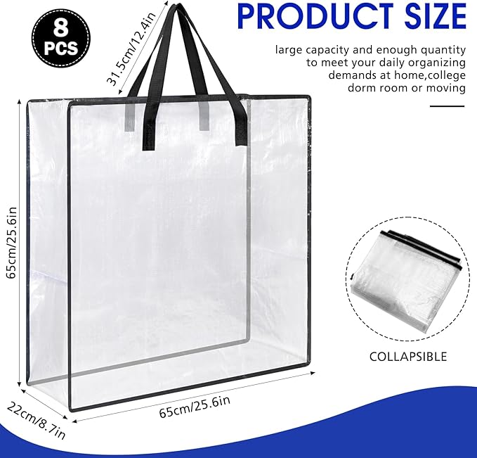 8 Pcs Clear Wreath Storage Bags 26 Inch St. Patrick's Garland Container Door Garland Holiday Wreath Storage Holder with Handle and Zipper Heavy Duty Plastic Packing Totes(Black)