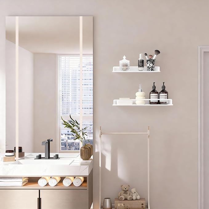 Metal Wall Shelf, Metal Floating Shelf, Black Floating Shelf, Small Shelf for Wall, Display Shelves for Bathroom Bedroom Kitchen (White, 12Inch)
