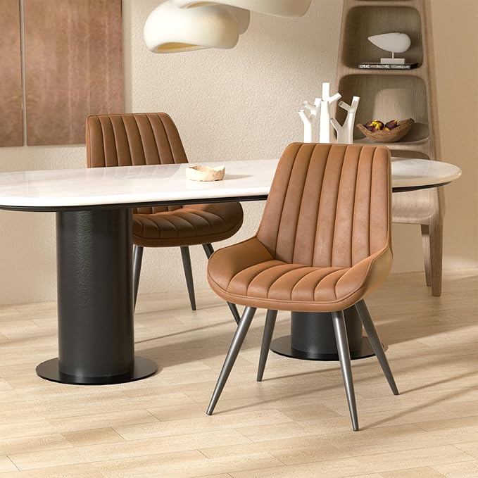 Nalupatio Modern Dining Chairs Set of 2, Fabric Dining Room Chairs with Thick Cushioned Backrest and Seat, Comfortable Fabric Upholstered Side Chairs with Metal Legs for Kitchen, Brown