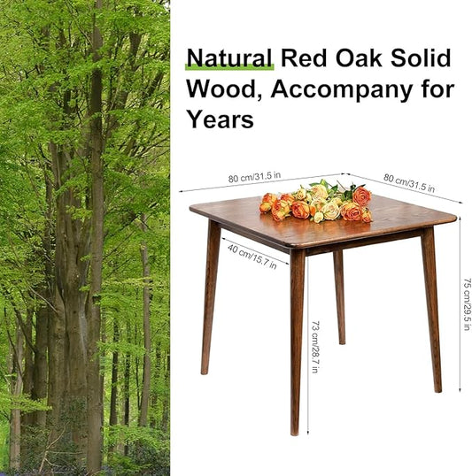 Square Dining Table 31.5“, Solid Wood Kitchen Table for Small Space, Mid-Century Modern Wooden Kitchen Dining Table, 31.5" L x 31.5" W x 29.5" H, Walnut