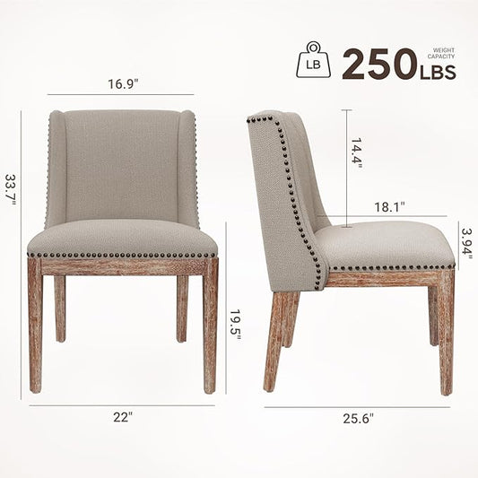 Dining Chair Set of 6, Upholstered Fabric Kitchen Side Chairs with Solid Wood Legs, Comfortable Seating for Kitchen, Dining Room & Restaurant, Camel