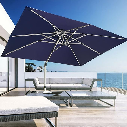 Cantilever Patio Umbrella with Cross Base and Cover Included - 360° Rotation Large Heavy Duty Offset Outdoor Umbrella with Easy Tilt for Pool Backyard Deck Garden (10x13 FT Navy Blue)
