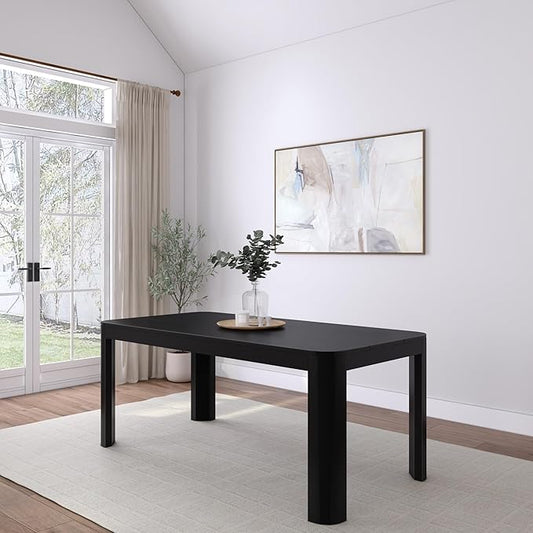 Plank+Beam Contour Dining Table, 72 Inch Solid Wood Kitchen Table, Modern Round Table for 6, Large Rectangular Kitchen & Dining Table for Home and Dining Room, Black
