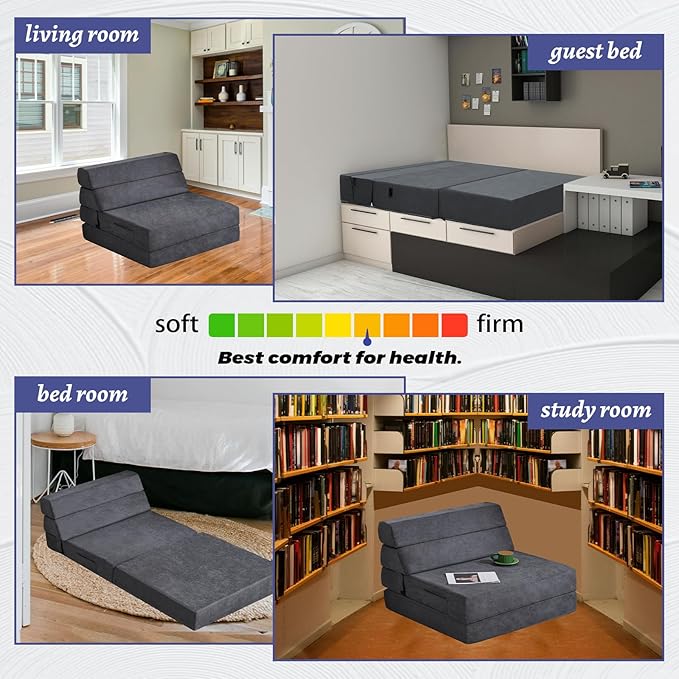 Folding Sofa Bed Foldable Mattress Luxury Miss Fabric, Folding Sleeper Chair Tatami Sofa Bed Floor Mattress Floor Couch, Fold Out Chair Bed Couch Futon Mattress for Guest Room, Living Room