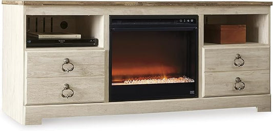 Signature Design by Ashley Willowton Cottage 64" TV Stand with Electric Fireplace for TVs up to 72", Whitewash