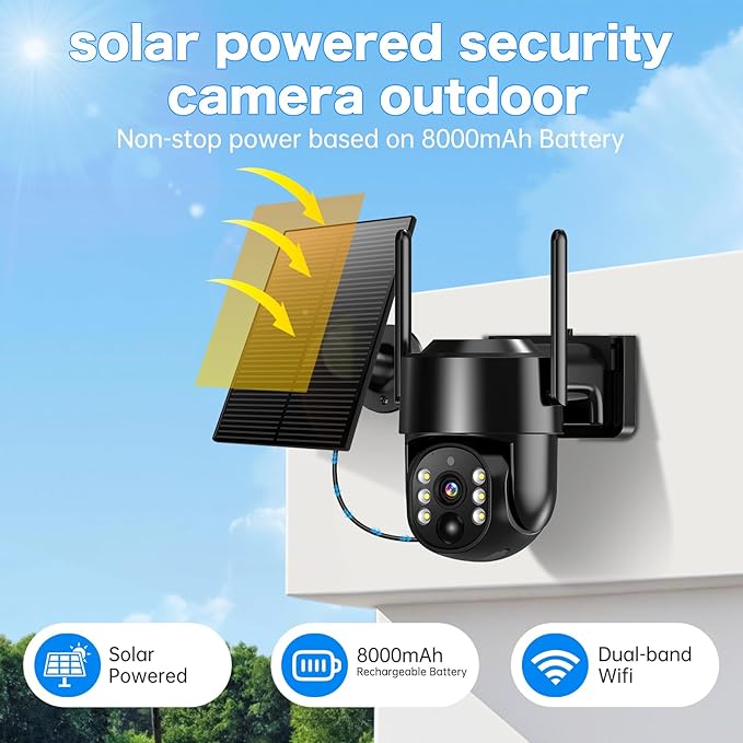 Solar Security Cameras Wireless Outdoor, 5G/2.4G Solar WiFi Cameras for Home Security, Solar Powered Outside Camera Wireless,Human Detection, Color Night Vision, 2-Way Talk (black02)