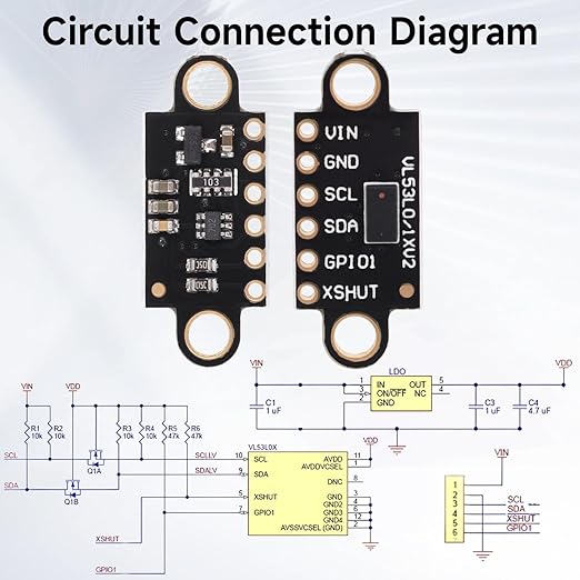 5 Pcs VL53L0X Lidar Sensor 2m Range High Precision Single-Point Distance Sensor Compact Lightweight ToF Module with I2C Interface for Arduino Raspberry Pi Robot IoT Projects Smart Homes GY-VL53L0XV2