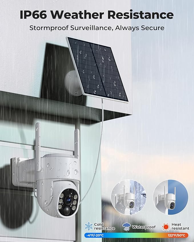 Security Cameras Wireless Outdoor 5G&2.4G, No Subscription, 2 Cam-Kit, 4MP Solar Powered 4CH Expandable Home Security Cameras System with 360°PTZ,128GB Local Storage,Color Night Vision WiFi Cameras