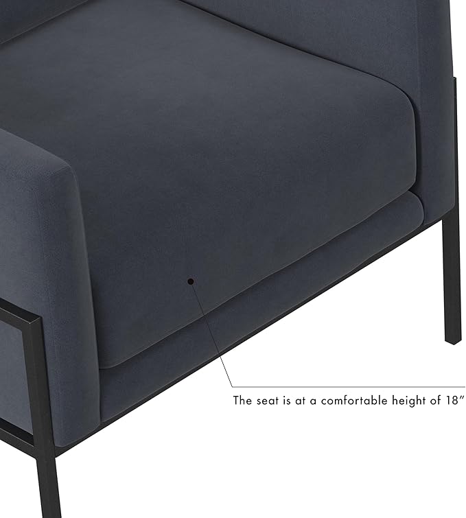 HomePop Modern Metal Frame Accent Chair|Homepop Home Décor|Accent Chairs for Living Room & Bedroom - Steel Blue Velvet
