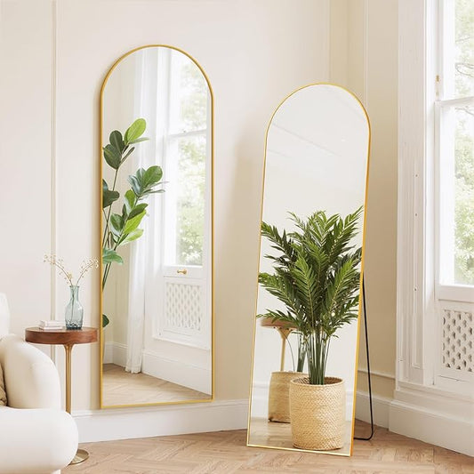 Mirror Full Length 59"x16" Arched Floor Mirror with Stand, Aluminum Alloy Frame & Shatterproof Glass Full Body Mirror, Freestanding Hanging or Leaning Wall Mirrors for Bedroom Closet Living Room