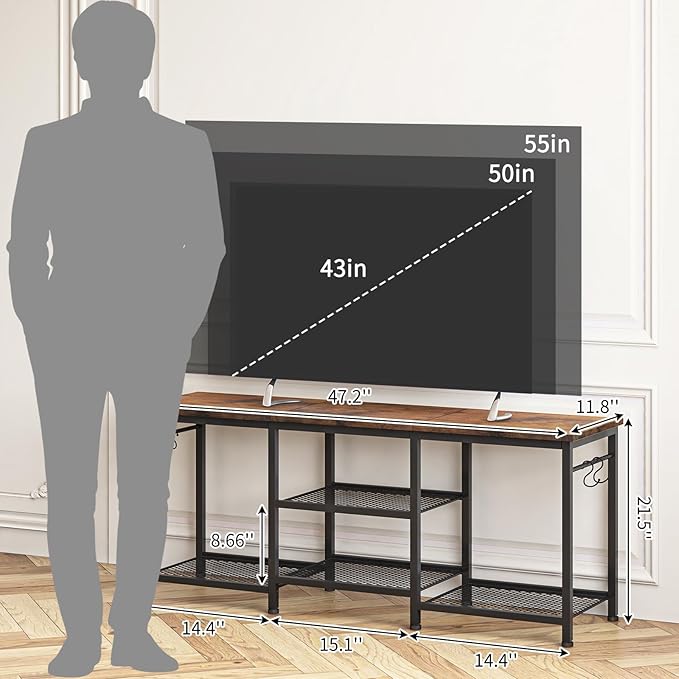 YGEOMER TV Stand for Living Room Entertainment Center for TVs Up to 55 Inches, TV Media Console Table Television Stands for Bedroom, Rustic Brown