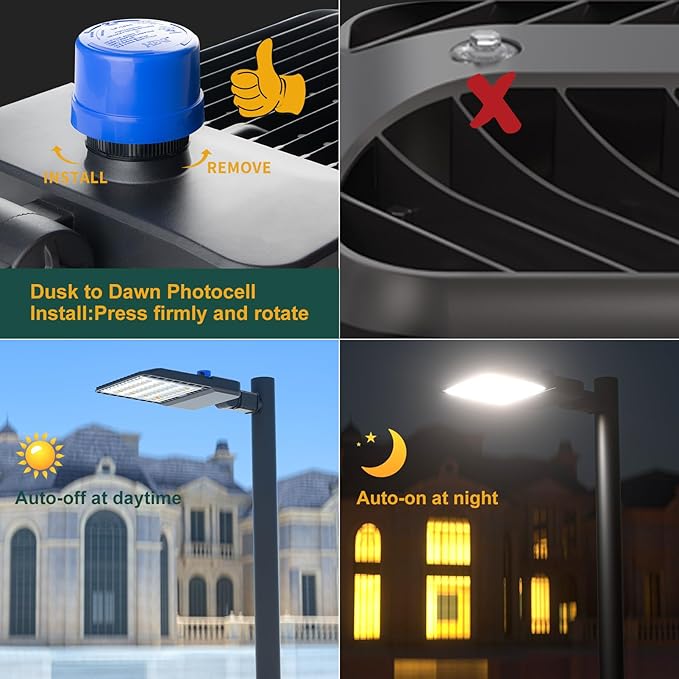 600W LED Parking Lot Lighting 90000Lm(150LM/W) Slipfitter Mount Parking Lot Lighting with Smart Photocell 5000K 6KV SPD Outdoor Waterproof IP65 LED Shoebox Lights for Yard,Roadways-2Pack