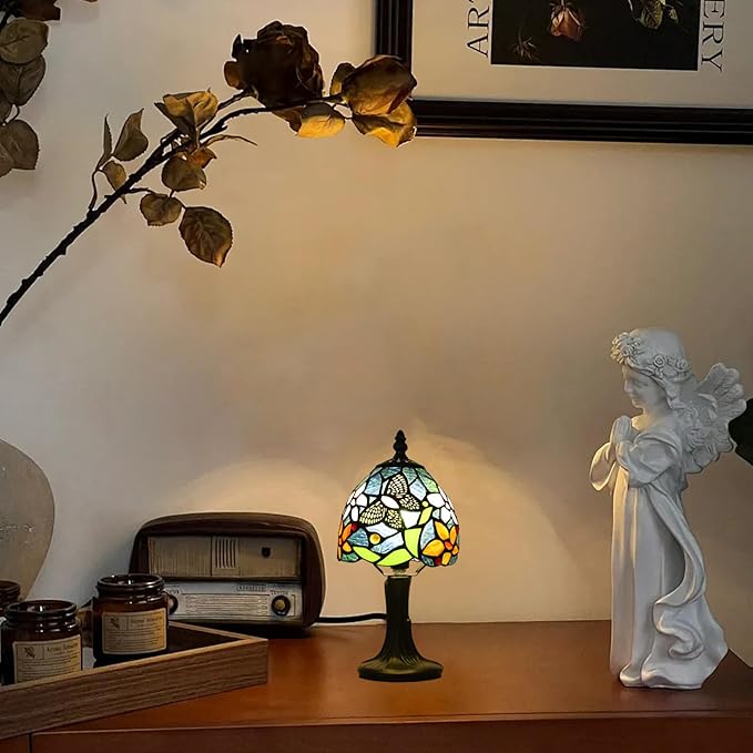 Tiffany Lamp Butterfly Stained Glass Bedside Nightstand Table Lamp,Handcrafted Small Lamps for Living Room Bedroom+3-Way Color Temperature LED Bulb,Gifts for Home Decor,6X6X13Inch