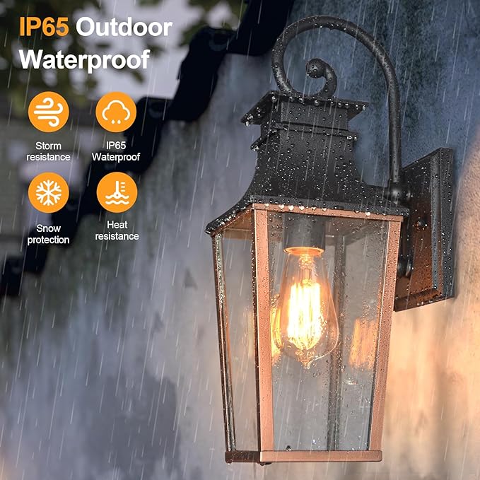 ALVIME Outdoor Sconce Lights, 17 Inch Aged Copper Outdoor Wall Lantern, Waterproof Outside Light Fixtures for House, Entryway, Front Door, Porch, Patio, Garage, E26 Base&High Strength Clear Glass