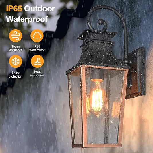 ALVIME Outdoor Sconce Lights, 17 Inch Aged Copper Outdoor Wall Lantern, Waterproof Outside Light Fixtures for House, Entryway, Front Door, Porch, Patio, Garage, E26 Base&High Strength Clear Glass