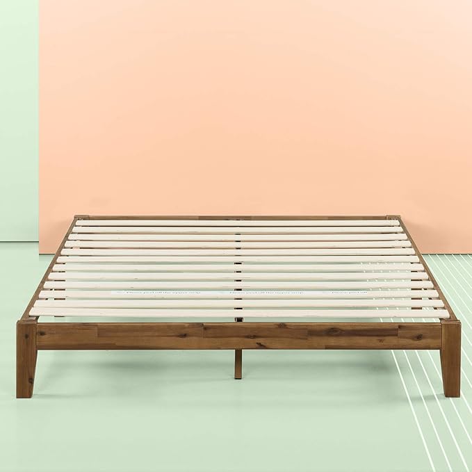 Zinus Lucinda Wood Platform Bed Frame, No Box Spring Needed, Solid Wood Foundation with Wood Slat Support, Easy Assembly, Queen