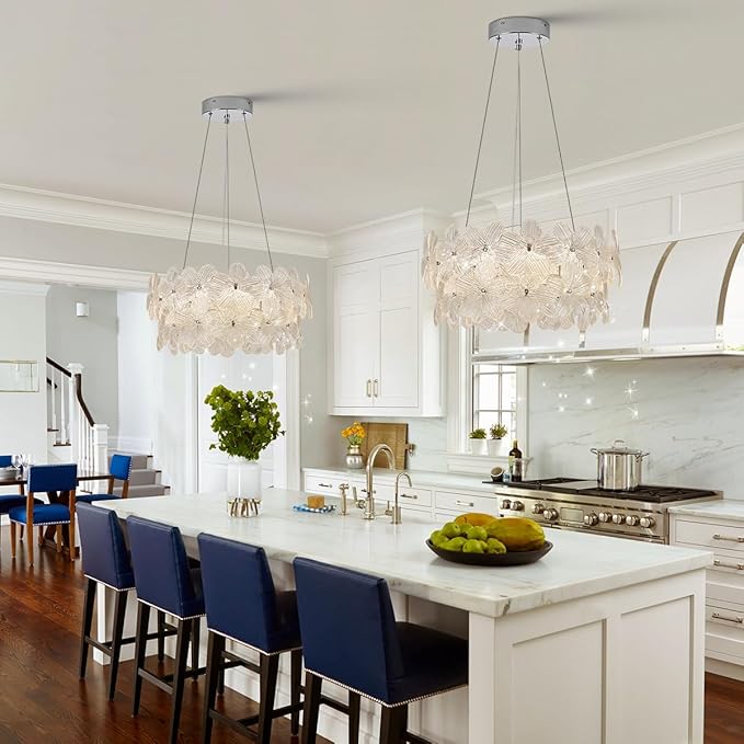 Elegant LED Crystal Chandelier 20'' Chrome Contemporary Flower Flush Mount Dimmable Chandelier Light Fixture with Remote Control for Living Dining Room Entryway Kitchen Bedroom(3000K-6500K)