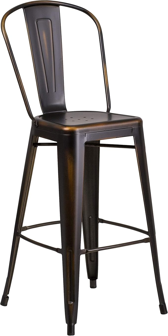 Flash Furniture Commercial Grade 30" High Distressed Copper Metal Indoor-Outdoor Barstool with Back