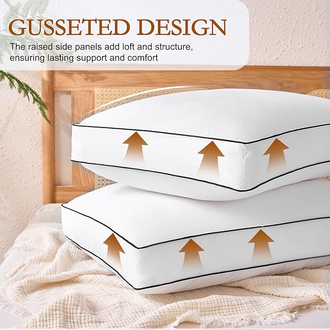 YOUR MOON Soft Natural Wool Pillow King Size, Fluffy Thick Down Alternative Pillows for Side Sleeper, Support Gusseted Bed Pillow for Sleeping, 100% Cotton Cover (White)
