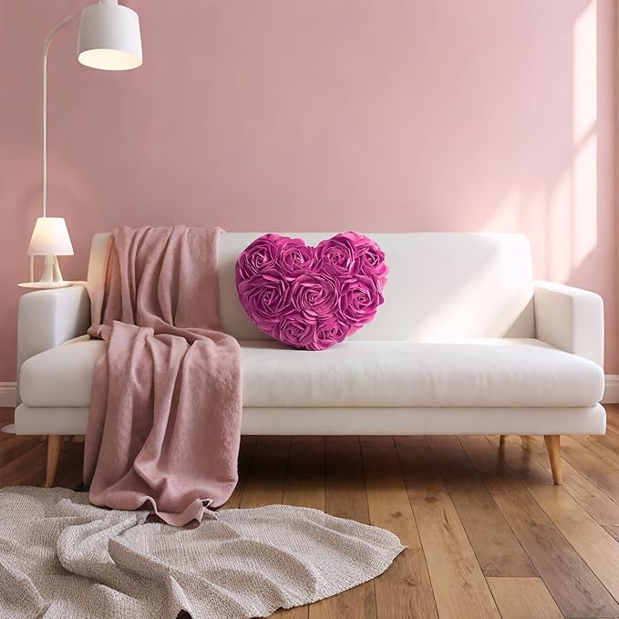 JWH Heart Flower Throw Pillow Covers Decorative Floral Shaped Accent Cushion Soft Pillowcase for Sofa Couch Living Room Bed Chair 14x16 Inches Hot Pink