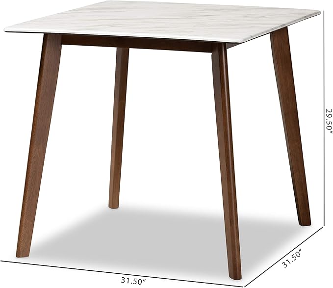 Baxton Studio Kaylee Mid-Century Modern Transitional Walnut Brown Finished Wood Dining Table with Faux Marble Tabletop