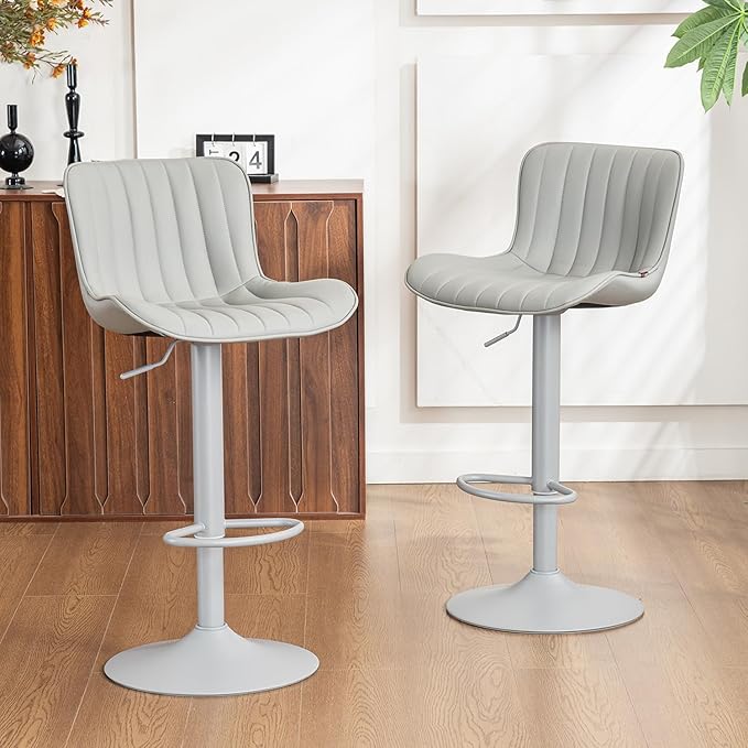YOUNUOKE Bar Stools Set of 2, Counter Height Barstools for Kitchen Island, Modern Adjustable Swivel Gray Bar Chairs with Gray Legs