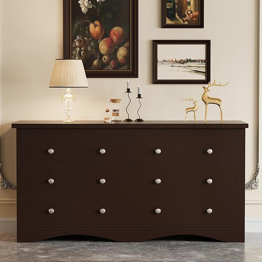 Furmax Dresser for Bedroom, 6 Wood Dresser, Chest of Drawers, for TV up to 65 inch, TV Stand Storage Chest of Drawers for Hallway Entryway (Brown)
