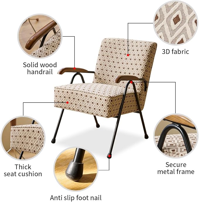HAZO Fabric Armchair, Modern Accent Chair High Back, Living Room Chairs with Metal Legs and Soft Padded, Sofa Chairs for Home Office,Bedroom,Dining Room (Pattern)