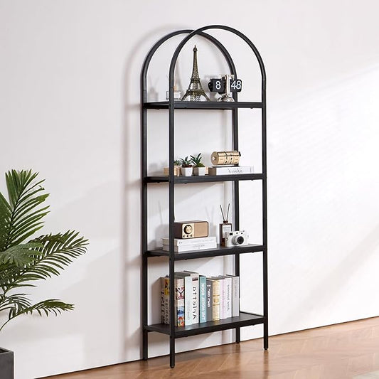 VEVOR Metal Bookshelf, 4-Tier Arched Industrial Bookshelf, Small Rustic Vintage Storage Bookcase with Open Shelves, Freestanding Display Shelving Unit Storage Rack, for Living Room, Bedroom & Office