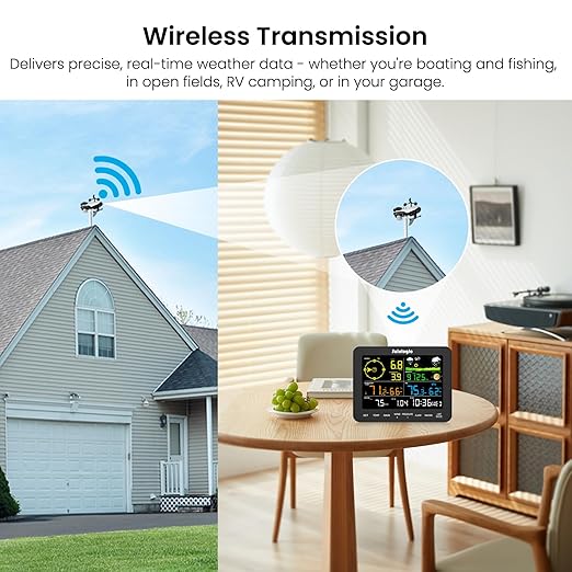 Sainlogic Weather Stations Wireless Indoor Outdoor, Weather Station with Rain Gauge and Wind Speed, Weather Forecast, Temperature, Air Pressure, Humidity, Moon Phase, Alarm Clock(No WiFi)