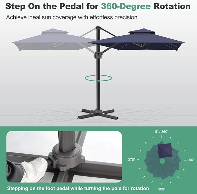 FLAME&SHADE 8.2 X 8.2 FT Cantilever Patio Umbrella - Large Offset Umbrella Outdoor Patio with 360-Degree Rotation and 3-Year Fade Resistance Fabric for Deck Pool Backyard Garden, Dark Blue