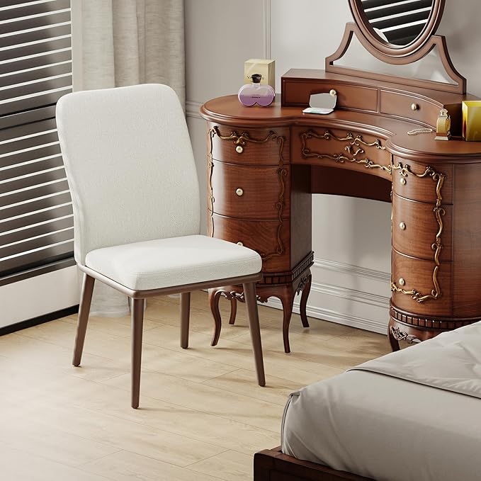 Upholstered Kitchen Chairs Set of 6, Modern Kitchen Chairs with High Back, Padded Fabric Dining Room Chair with Solid Wood Legs for Restaurant/Cafe/Home, Beige