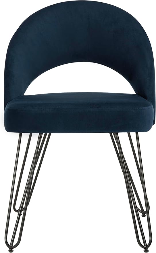 Safavieh Home Jora Retro Navy Velvet and Matte Black Dining Chair, Set of 2