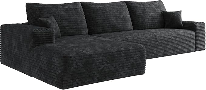 107 INCH Cloud Couch Oversized Modular Sectional Sofa, Fluffy Corduroy Upholstered Boneless Couches for Living Room, Wide & Deep Seat Corner Lounge Couches with Left Chaise,No Assembly Required