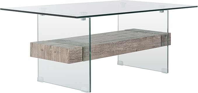 Safavieh Home Kayley Glass and Grey Oak Glass Coffee Table