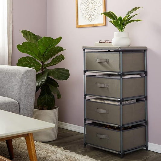 Juvale 4-Tier Dresser for Bedroom - 16.5 in x 13 in x 33 in, Light Gray Fabric, 4 Drawers - Narrow Closet Storage Drawers & Organizer - Steel Frame & Easy Assembly
