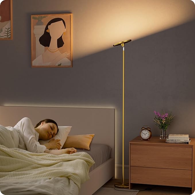 Dimmable Floor Lamp with Remote，Floor Lamps for Living Room Bedroom Office，Adjustable Brightness (10%-100%) and Color Temperature (3000k- 6000k)，Standing Lamp Tall Lamp with Foot Switch (Gold)
