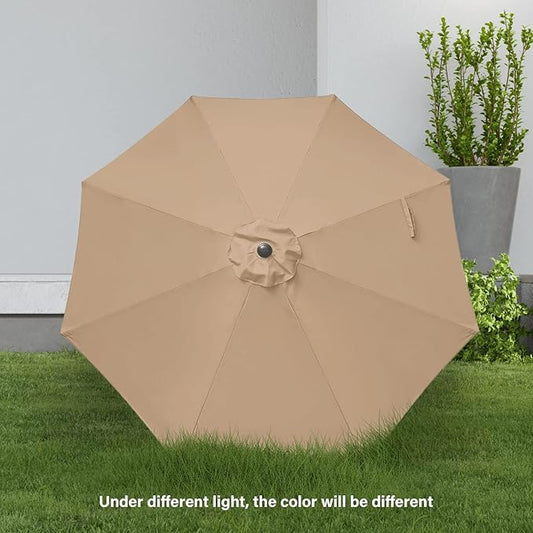 YSSOA 9' Patio Umbrella with 50lbs 20" Capacity Fillable Heavy Duty Round Base, 8 Sturdy Ribs, for Outdoor Lawn, Deck, Poolside, Tan and Black