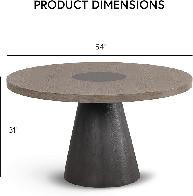 Furniture of America Demi Modern Solid Wood 54-inch Round Dining Table with Cone-Shaped Pedestal Base, Two-Tone Design, Seats up to 4, for Home Kitchen, Living Room, Dinettes, Rustic Oak/Dark Walnut