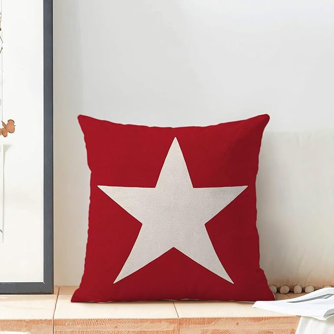 BETGINY 4th of July Pillow Covers 20x20 Set of 2, Patriotic Memorial Day Red Star Decorations Throw Pillow Covers Linen Farmhouse Independence Day Cushion Case for Couch Sofa Home Outdoor Decor