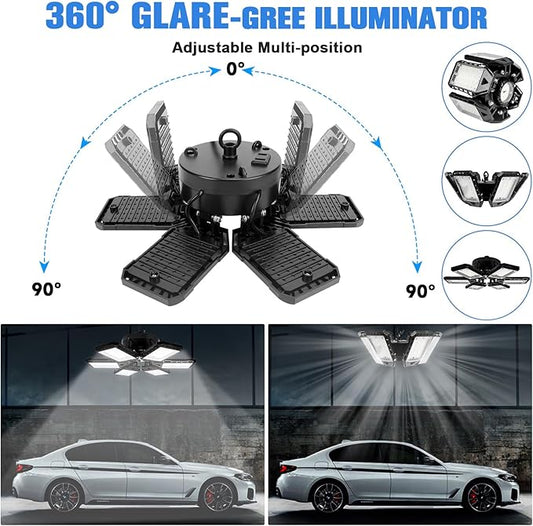 LED Garage Lights 2 Pack -180W, 18000LM 6500K Led Shop Light with 6+1 Deformable Panels, Basement Barn Light Garages Ceiling Lights, E26/E27 for Garage, Warehouse, Shop, Basement