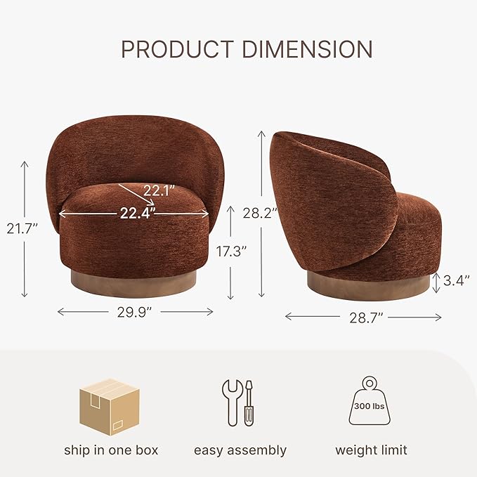 Swivel Accent Chair Modern Round Barrel Armchair with Upholstered Performance Fabric for Living Room Bedroom Waitingroom,1 Box,Red