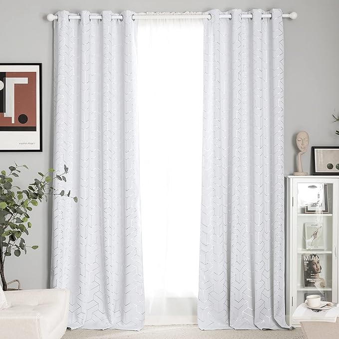 NICETOWN Greyish White Curtain Panels - Room Darkening Window Treatment Thermal Insulated Grommet Room Darkening Curtains/Panels/Drapes for Bedroom (2 Panels, 52W by 63L, Greyish White)