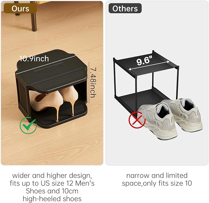 Vertical Shoe Rack, 9-Tier Plastic Stackable Storage Shelf for Small Closets and Narrow Spaces, Compact Free Standing Shoe Racks for Entryway Bedroom Dormitory